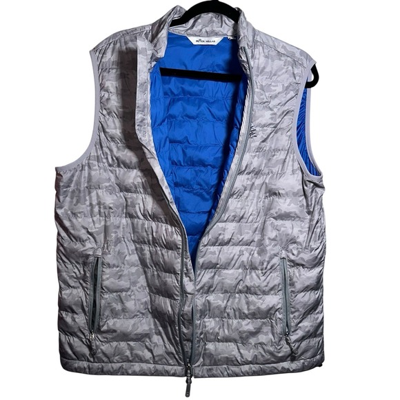 Peter Millar Crown Sport Quilted Vest Mens L Gray Camo Hyperlight Golf Full Zip - Picture 3 of 8